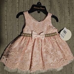 American Princess Pink Lace Dress with Bow